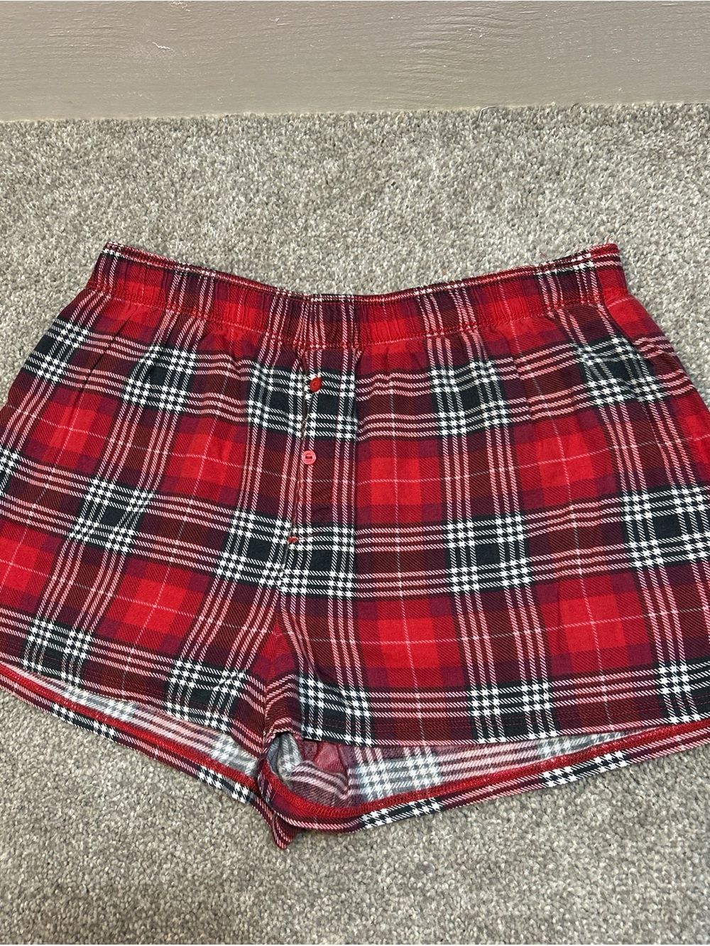 PINK Red Plaid Cotton boxy pajama shorts